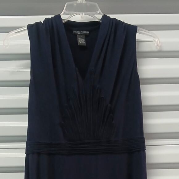 Chelsea & Theodore V-Neck Dress Womens Large Dark Blue Sleeveless A-Line Stretch - Picture 6 of 6